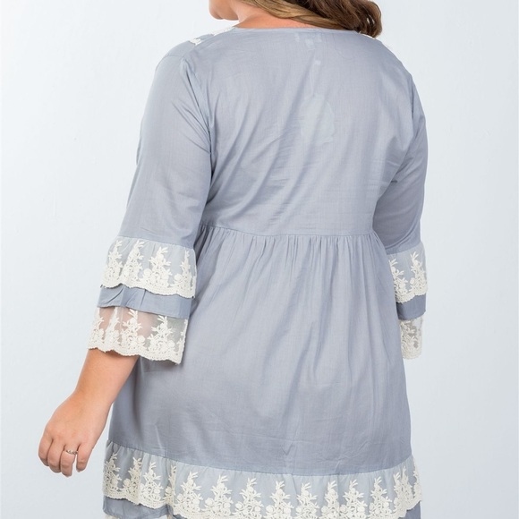 Grey Boho Lace Crochet Trim Dress - Picture 4 of 5